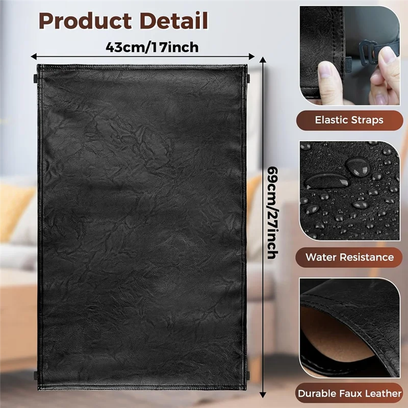 غطاء مسند الرأس من الجلد الصناعي المجهز بحزام مطاطي من ABZC لواقي مسند الرأس للكرسي باللون الأسود