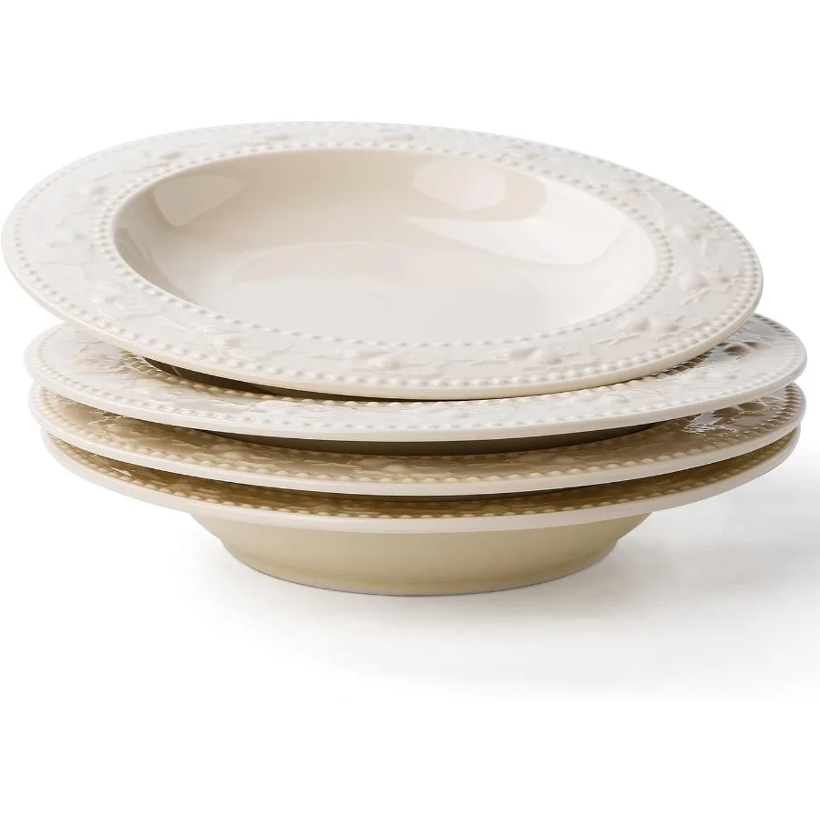 

Набор из 4 керамических мисок для макарон, 8-дюймовые салатники с широкой окантовкой и тисненым клубничным узором, емкостью 10 унций для сервировки супа и Di