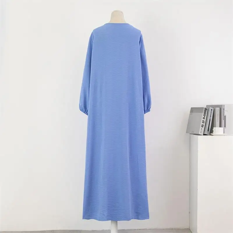 Spring Autumn Muslim Dress Women Loose Maxi Dresses Fashion Female Full Sleeve Casual Solid Pockets Robe Long Dresses Vestidoes