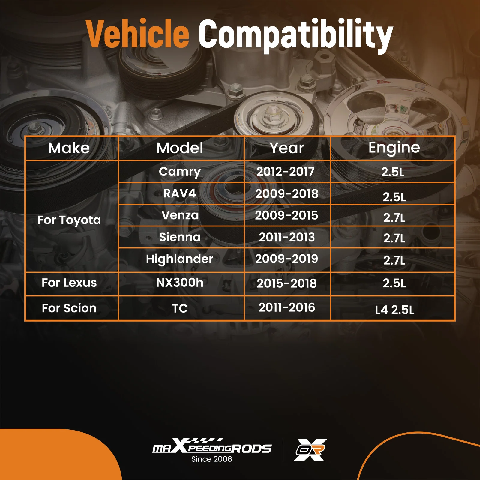 

Комплект натяжителя ремня двигателя для Toyota Venza Sienna 2.7L 2009-2015 166200V040