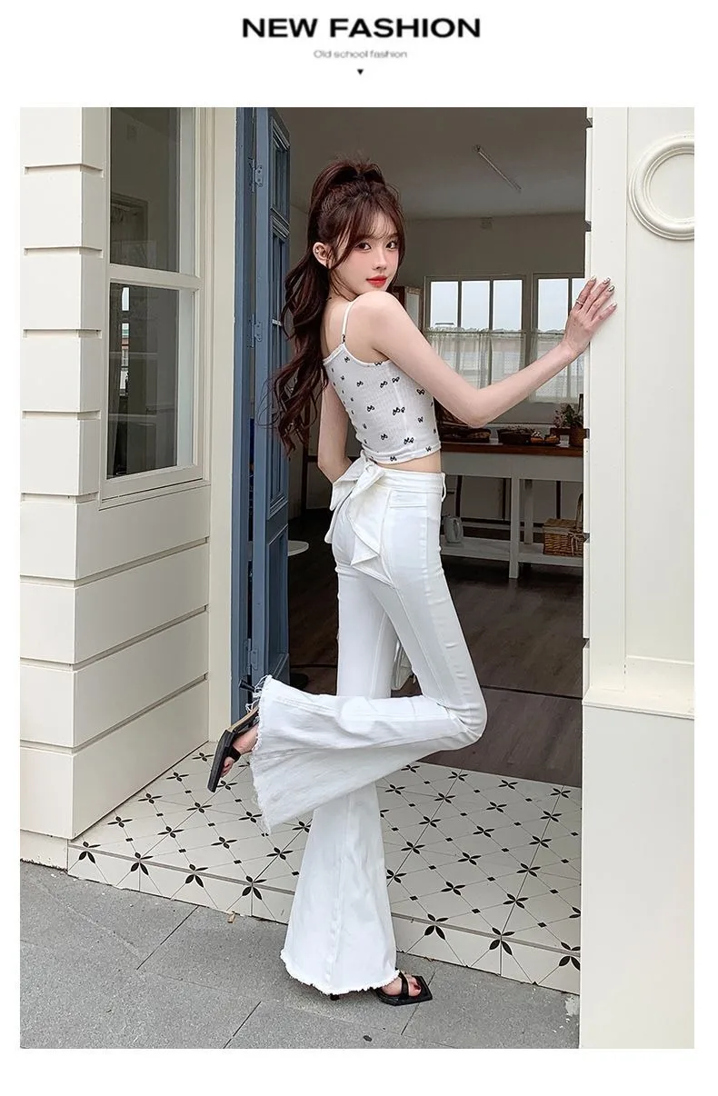 Bow Tie Jeans Women's American Vintage Three-dimensional Micro-large Summer Thin Pants New High-waisted Skinny Hip Flare Pants