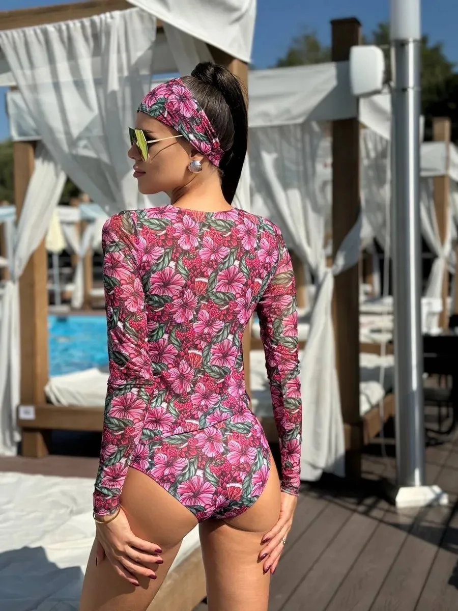 Women Long Sleeve Bikini Set SPF 35 UV Protection Smart Tanning Swimsuit Sun Protective Mesh Rash Guard Surfing Diving Beachwear