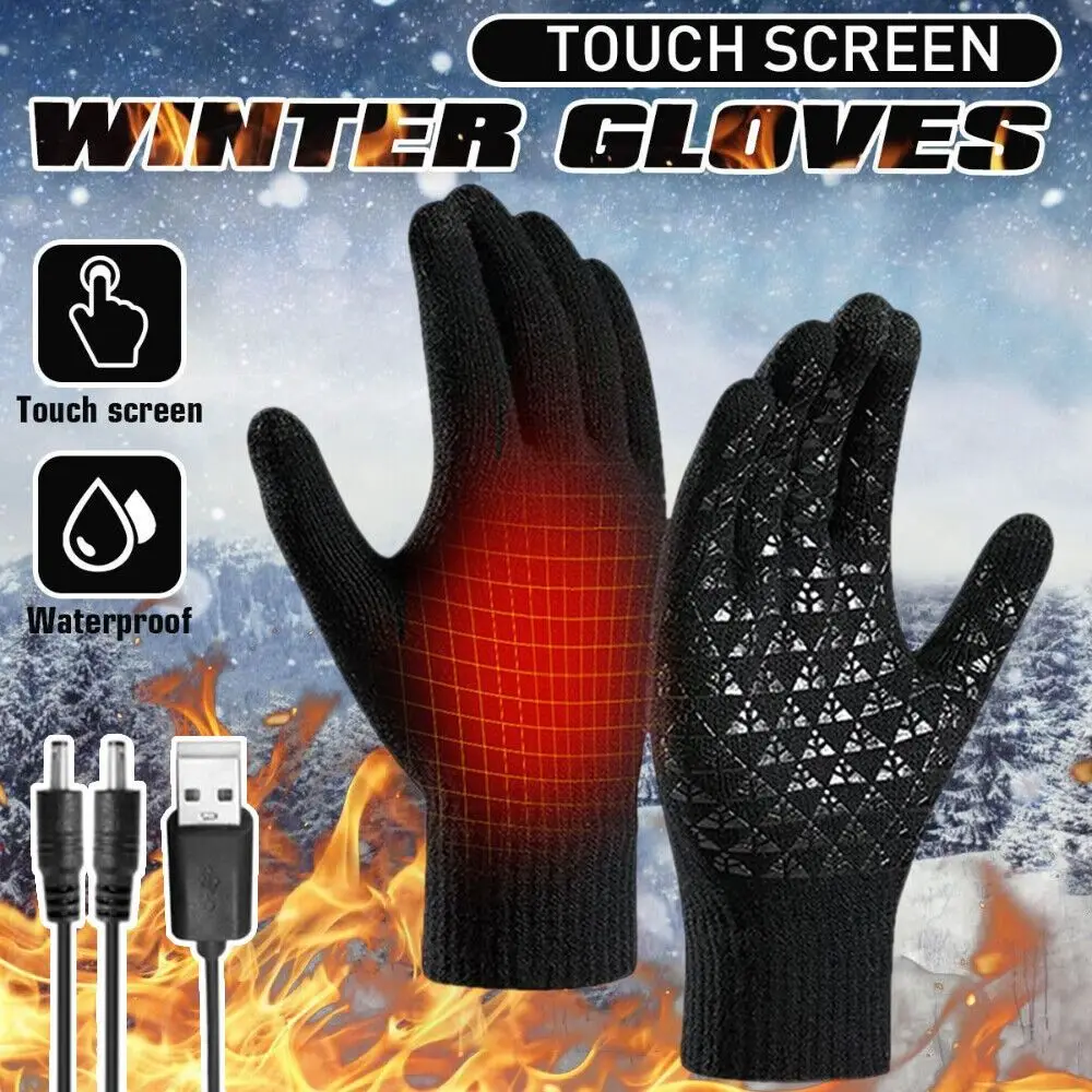 USB Electric Heated Gloves Winter Warm Non-Slip Touch Screen Bike Cycling Gloves Knitting Computer Gloves For Women and Men New