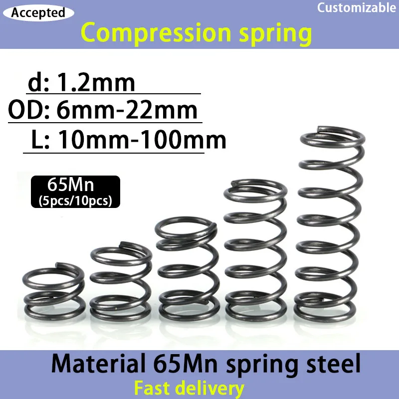 

65Mn High-Strength Spring Steel Compression Spring Wire Diameter 1.2mm Outer Diameter 6mm-22mm Return Spring(5pcs-10pcs)