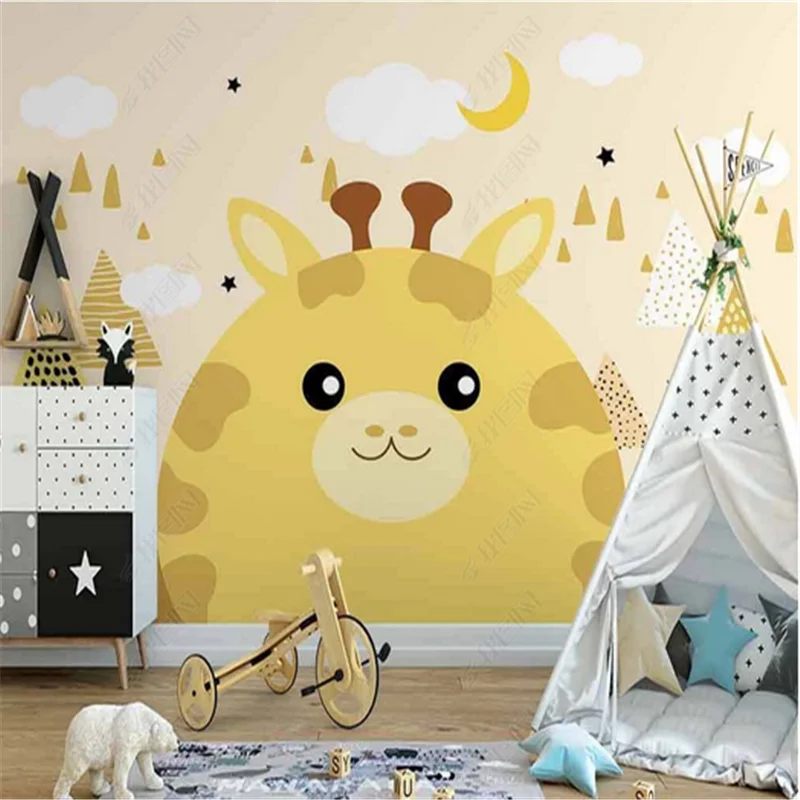 Nordic cartoon Giraffe Children's room animal background Wall Papers 3D Living Room Bedroom Decor Wallpapers for Kids Room