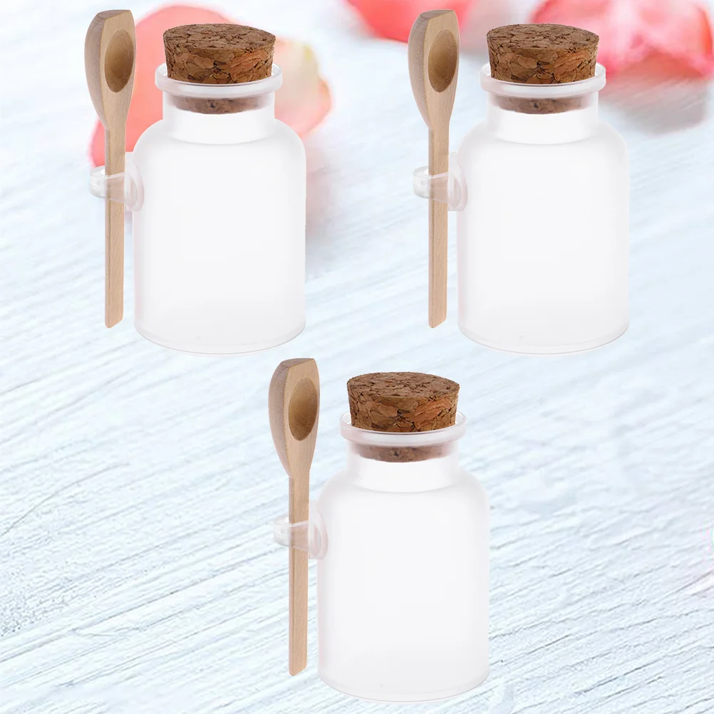

3Pcs 300g White ABS Bath Salt Bottle Durable Portable for Spices Cosmetics with Wooden Cork and Spoon Bath Salt Bottle