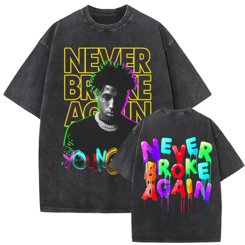 

Washed Vintage YoungBoy Never Broke Again Graphic T-shirt Men Women Hip Hop Fashion Rap T-shirts Oversized T Shirts Streetwear