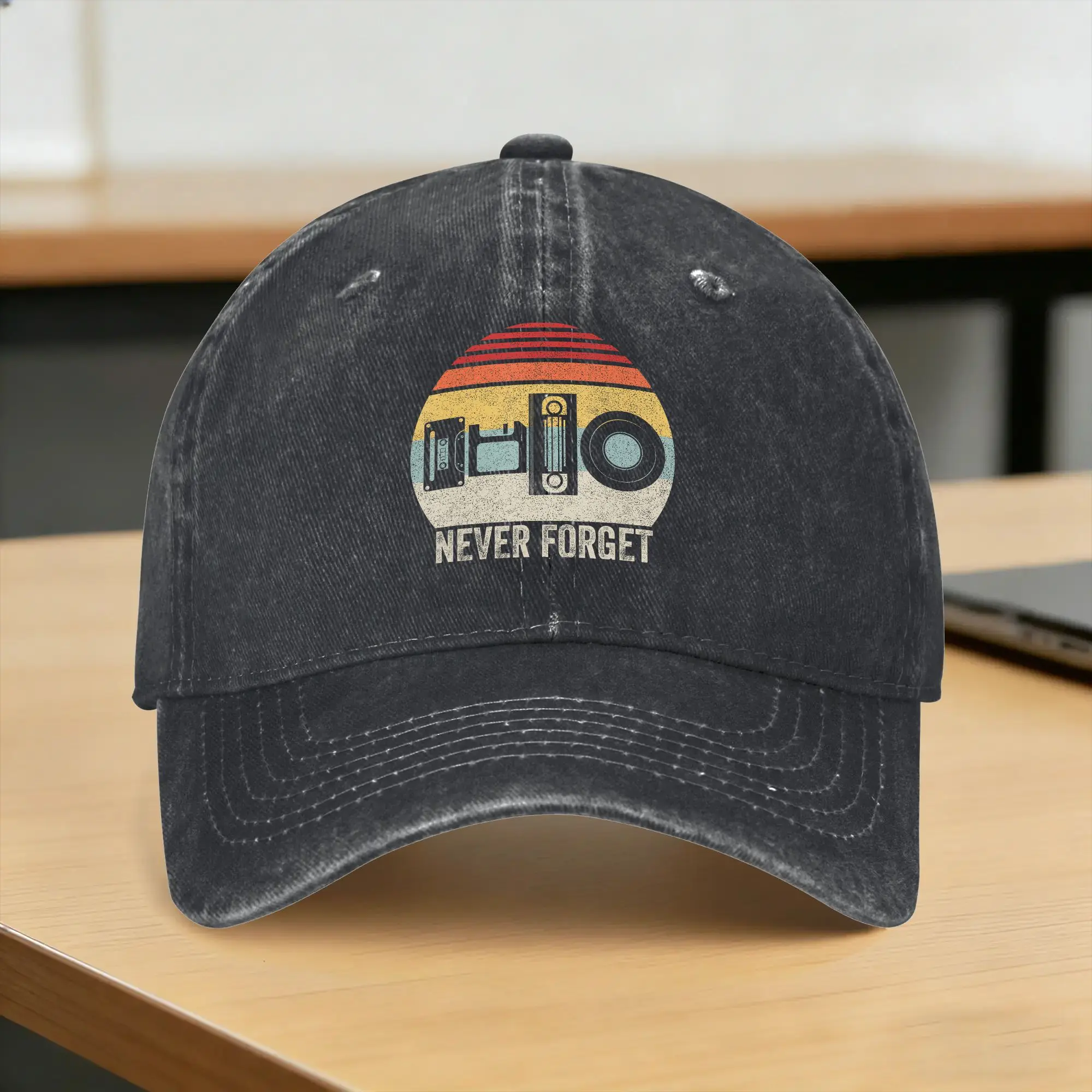 Never Forget Audio Cassette  Washed Baseball Cap  Fashion Sun Hip Hop Hats Spring Unisex Men Outdoor Sports Snapback Cap