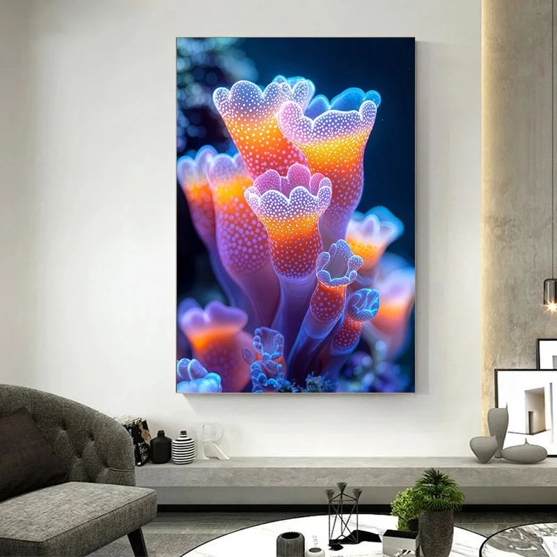 Undersea Creatures Coral Reef Close-up Bioluminescent Corals Mysterious Dreamy Nature Canvas Picture Wall Living Roomhome Decor