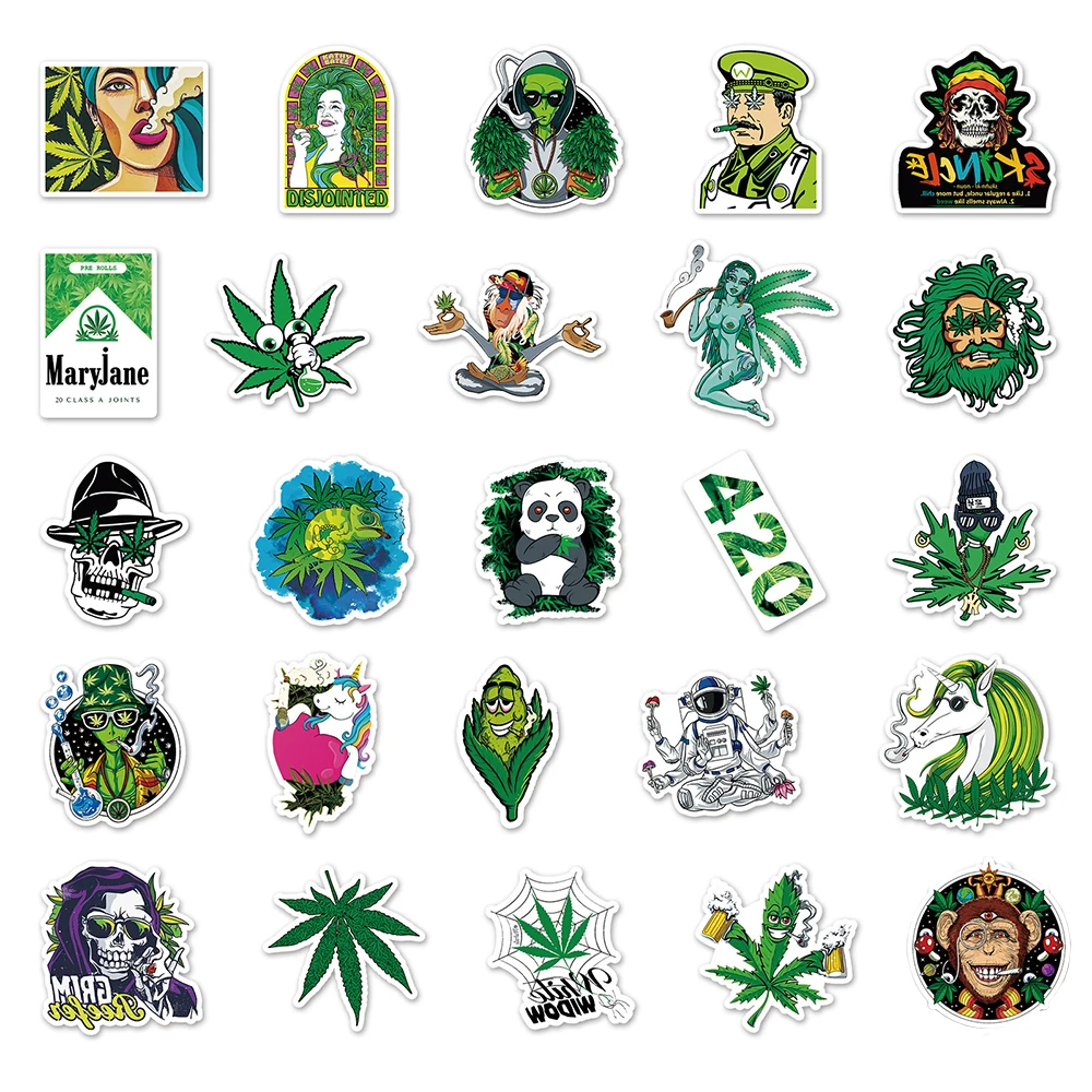 10/30/50pcs Funny Characters Leaves Weed Smoking Graffiti Stickers Laptop Car Stationery Helmet Motorcycle Cool Sticker Kids Toy