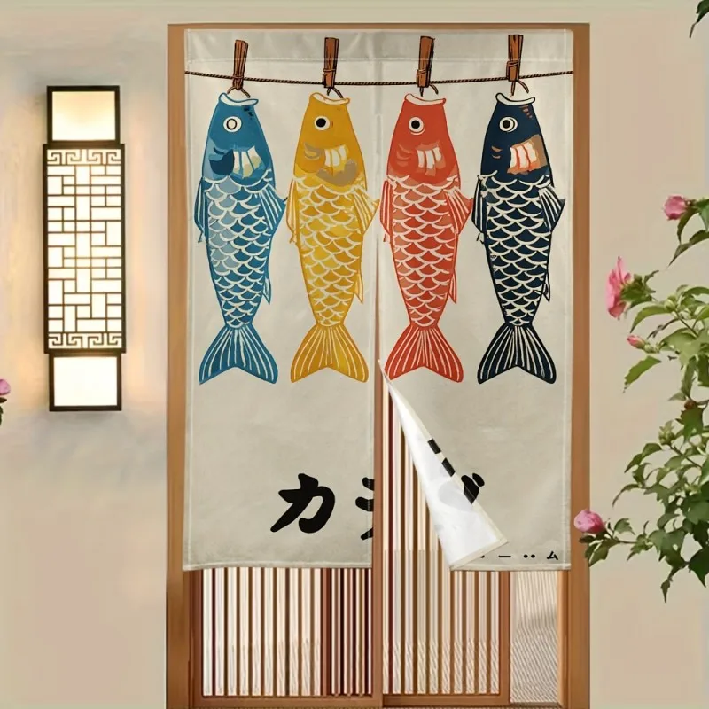 VIKAMA Japanese Lucky Fortune Cat Door Curtain Koi Fortune Partition Curtain Living Room Kitchen Bedroom Bathroom Home Decor