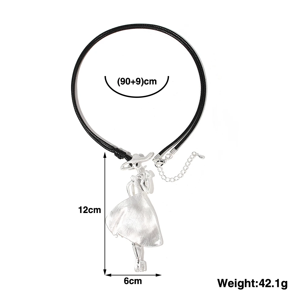 Amorcome Charm Elegant Woman Pendant Necklace Fashion Long Black Leather Necklaces Collars Sweater Chain Party Jewelry Gift