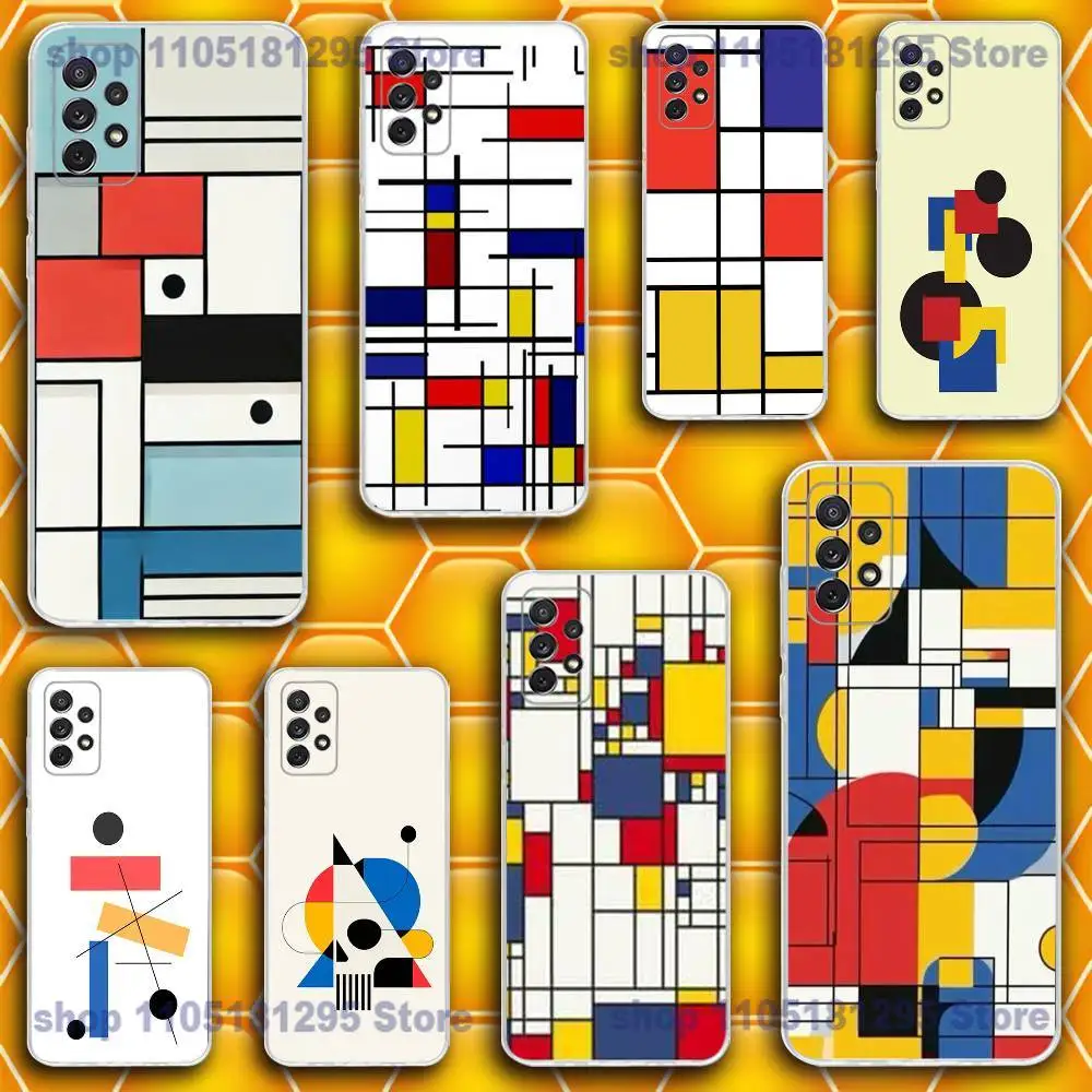 

TOPLBPCS Mondrian Grid Phone Case For Samsung S30,23,21,22,20 FE lite,S10,9,PIus Note20ultra Soft Transparent