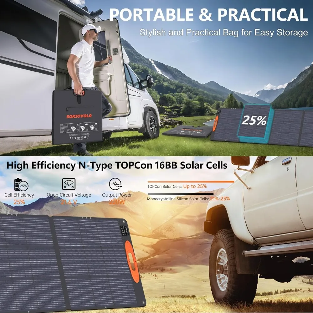 لوحة شمسية N-Type 16BB 220W لـ EF/Jackery/Bluetti/Anker، IP68 ETFE كفاءة 25%