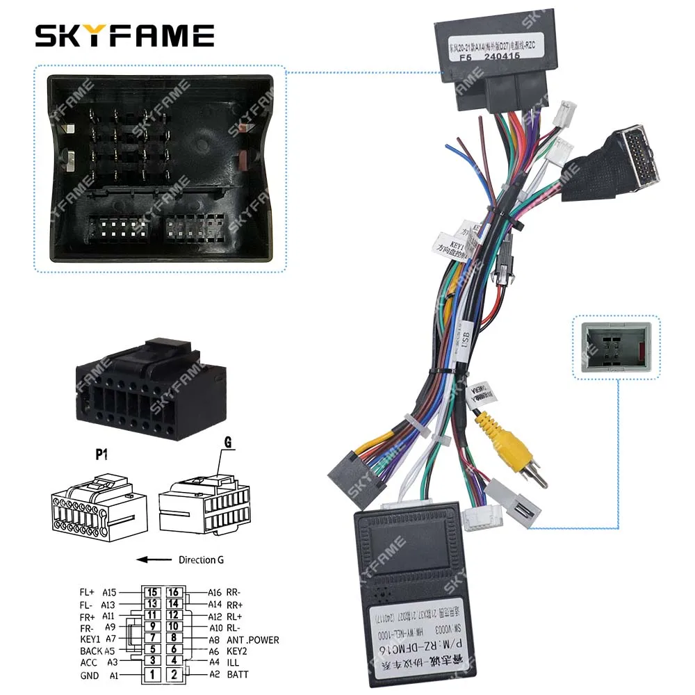 SKYFAME Car 16pin Wiring Harness Adapter Canbus Box Decoder Android Radio Power Cable For Dongfeng Aeolus AX4  AX4 AX7