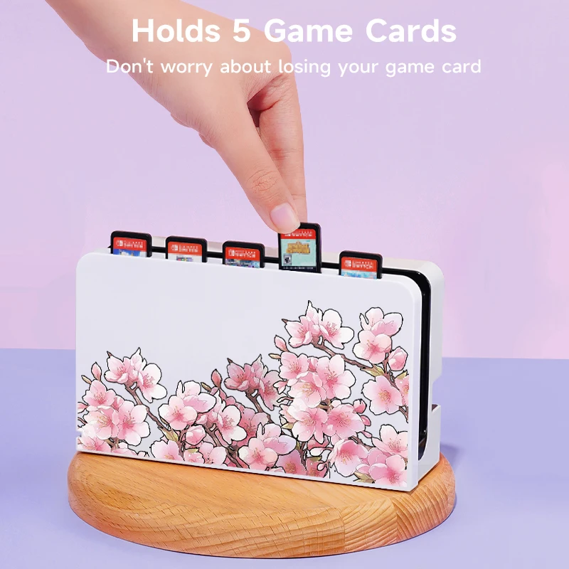 2 Pcs Peach Blossom Powder  Theme Pattern Protective Case with Base Cover Set for Switch OLED/Switch NS, Can Store 5 Game Cards