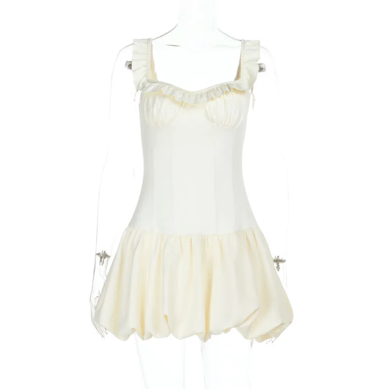 Tornova Elegant Sling Pleated Mini Dress For Women Fashion Hot Girl Sleeveless Tanks Bud Dress High Waist Slim Sexy Plunge Dress