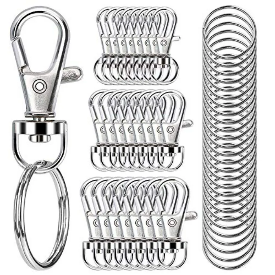

100PCS Swivel Snap Hooks with Key Rings, Premium Metal Swivel Lobster Claw Clasps Assorted Sizes Large, Medium, Small for Keych