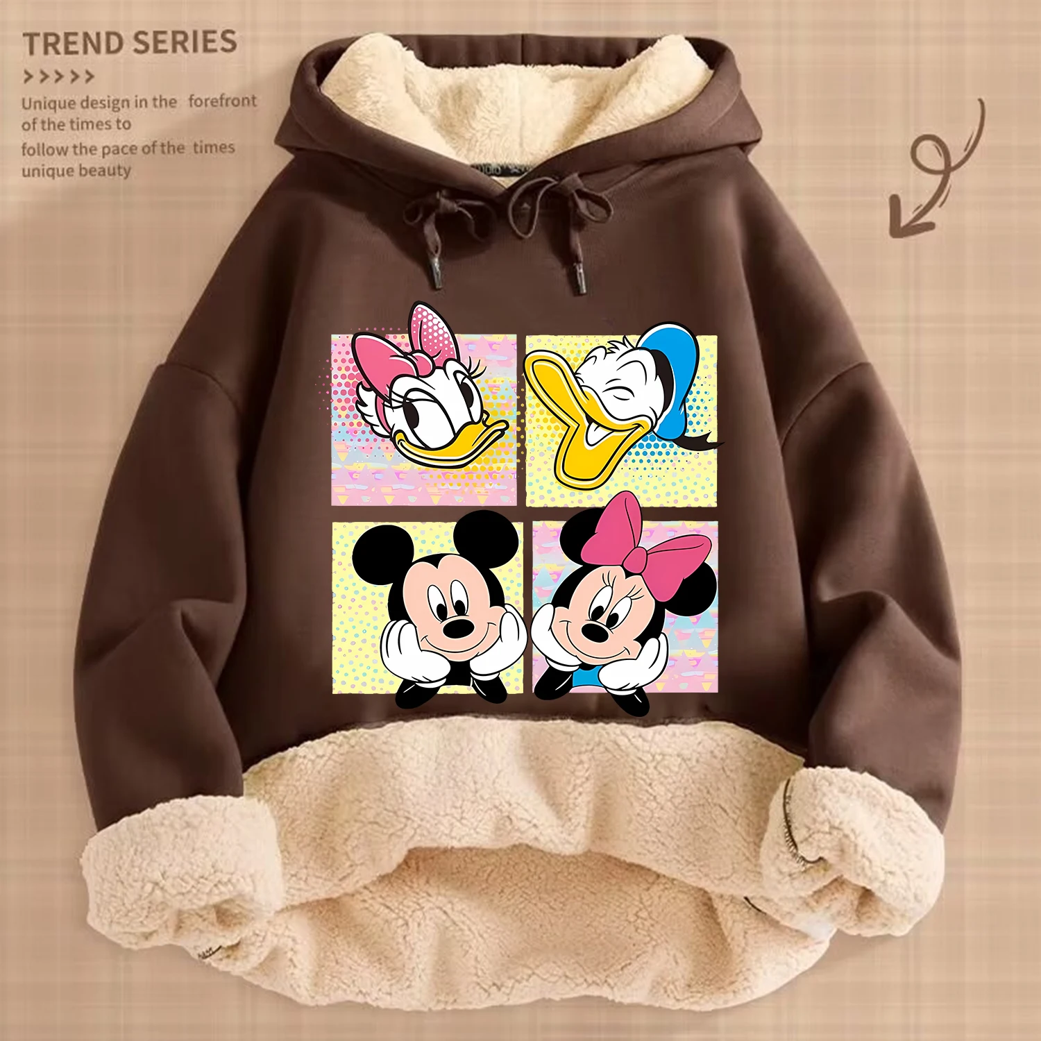 ديزني ميكي ماوس الصوف هوديي للكبار معطف بني سميك رجل امرأة ملابس الشتاء الدافئة ملابس أنيمي جديدة البلوز هدية #4