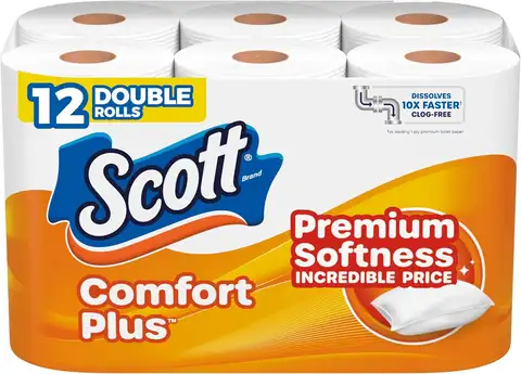 ComfortPlus Toilet Paper, 12 Double Rolls, 231 Sheets per Roll, Septic-Safe, 1-Ply Tissue for Home Use