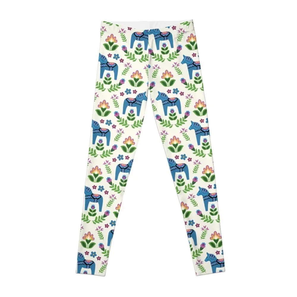 

Swedish Dala Horses Blue Leggings Pants sport sportswear woman gym 2025 Golf wear gym womans Womens Leggings