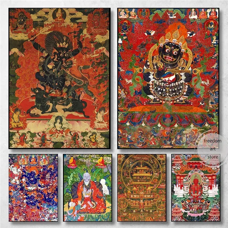 Classic Buddhist Art Mahakala II Faced Mahakala Buddha Shakyamuni Poster Prints Canvas Painting Picture for Modern Room Home