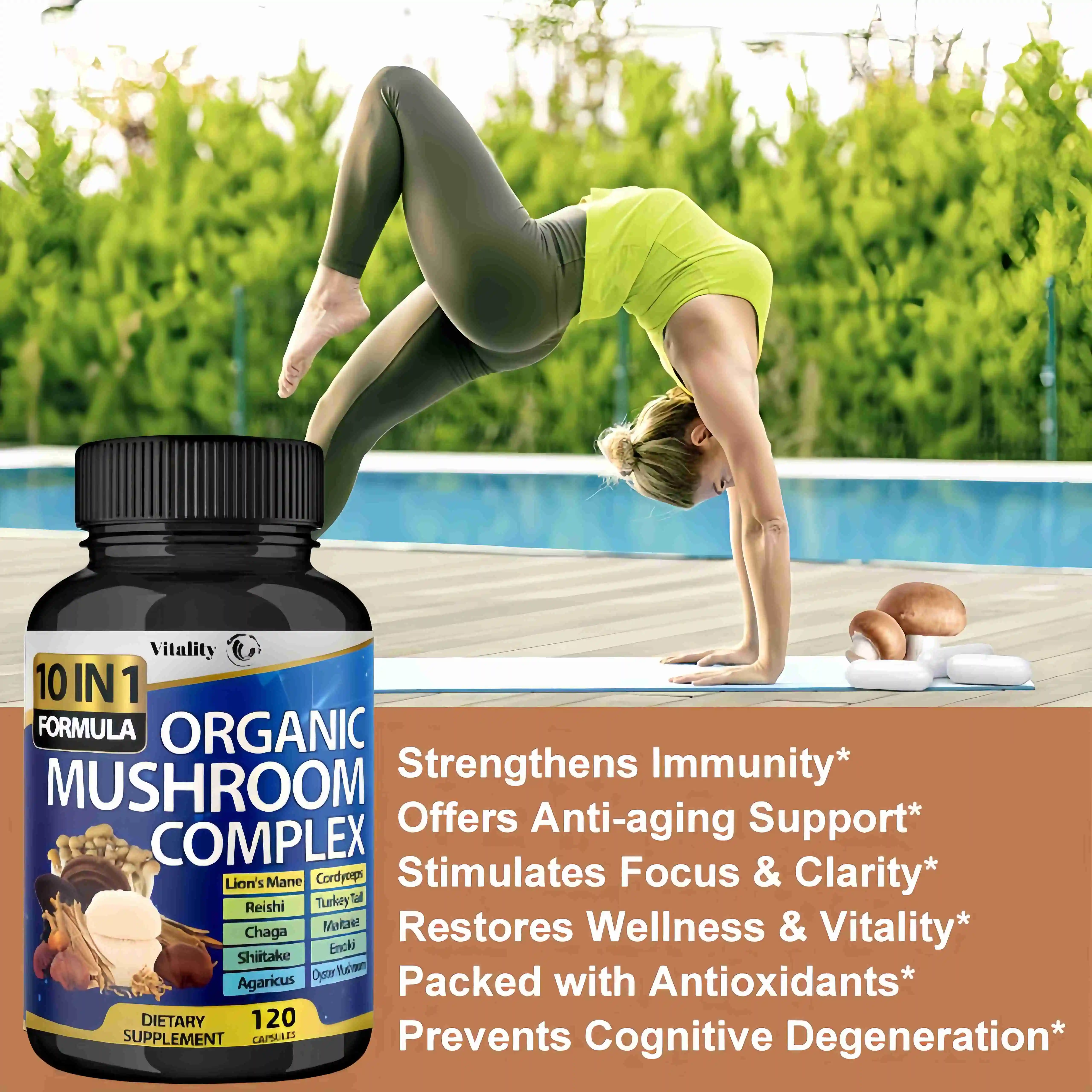 10 in 1 high-strength mushroom supplement 9700 milligrams - Lion mane Cordyceps sinensis Ganoderma lucidum - Focused brain