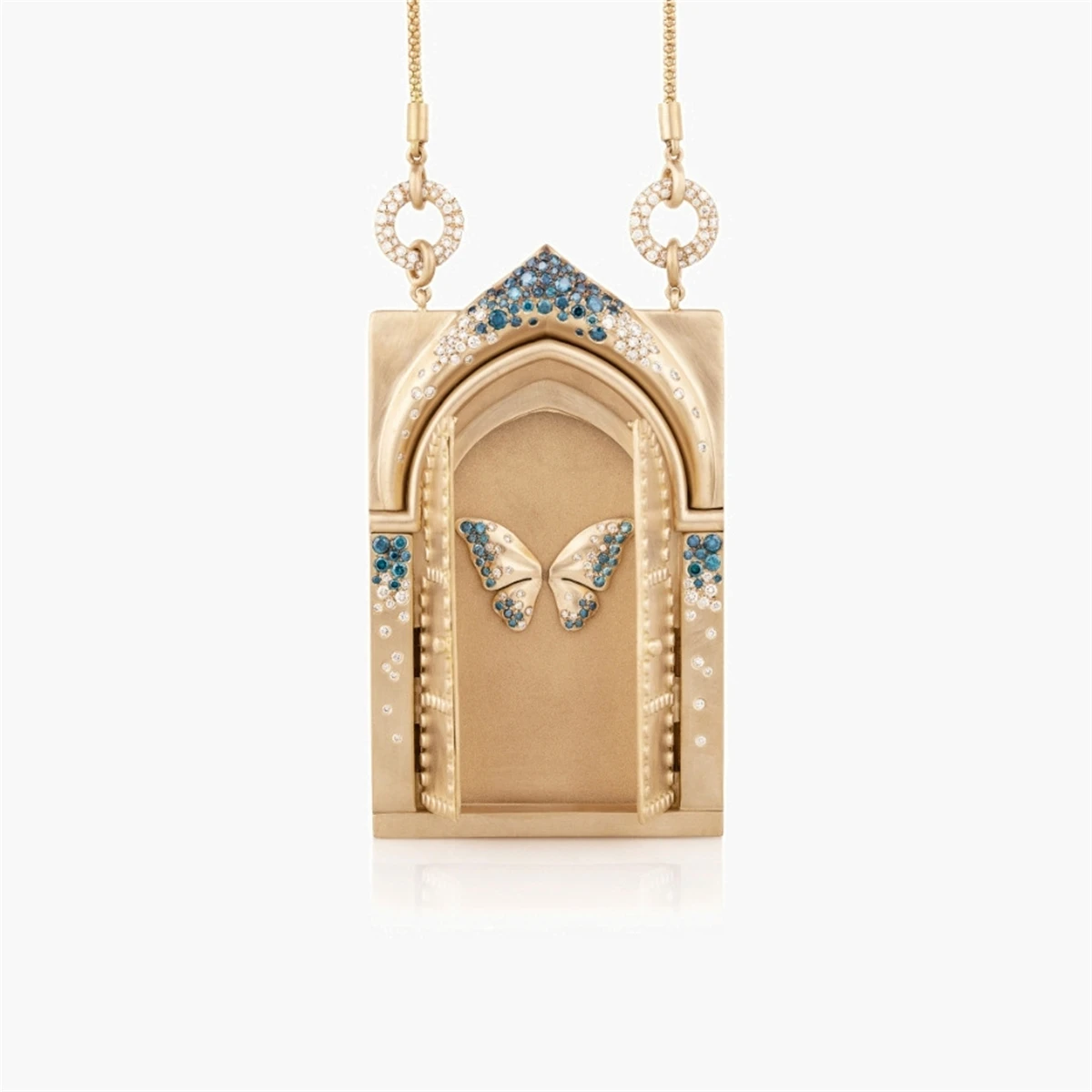 Gold Plated Tarot Card Necklace | Butterfly Rebirth Door Pendant | Vintage Diamond Charm Jewelry for Women