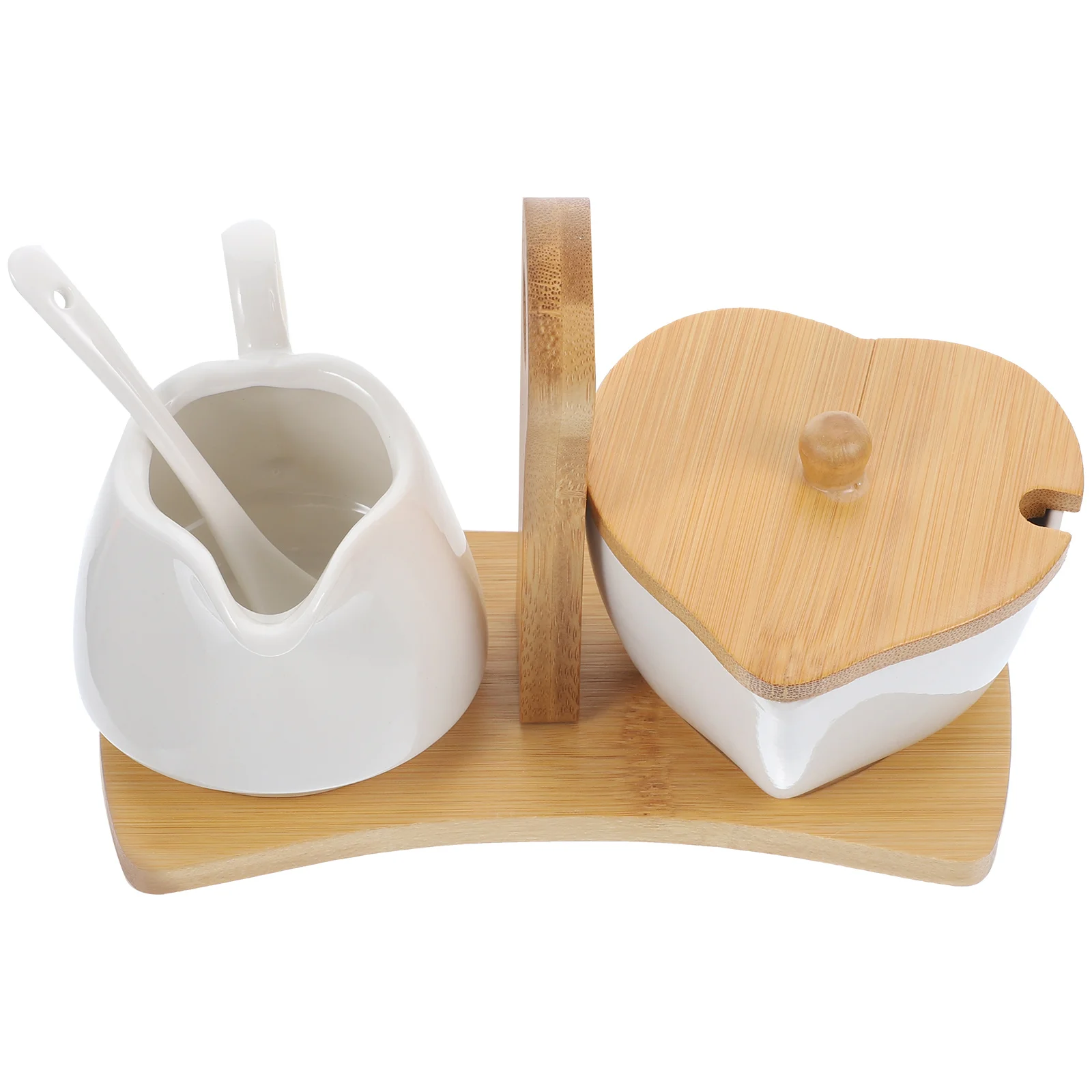 

С бамбуковым подносом, ложкой для сливочников, кувшин для крема, домашний кухонный декор, чаша для банки, кувшин, банка