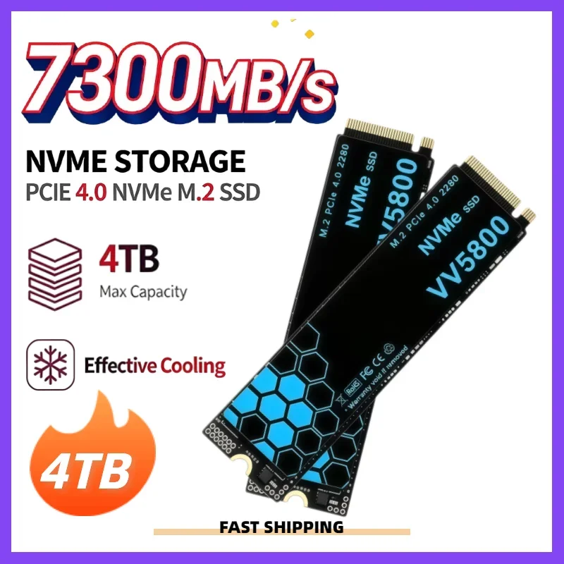New VV5800 M.2 SSD Hard Disk 2TB 4TB 7300MB/s NVMe M2 SSD 500GB PCIe 4.0 Internal Solid State Drive For Laptop Desktop PC