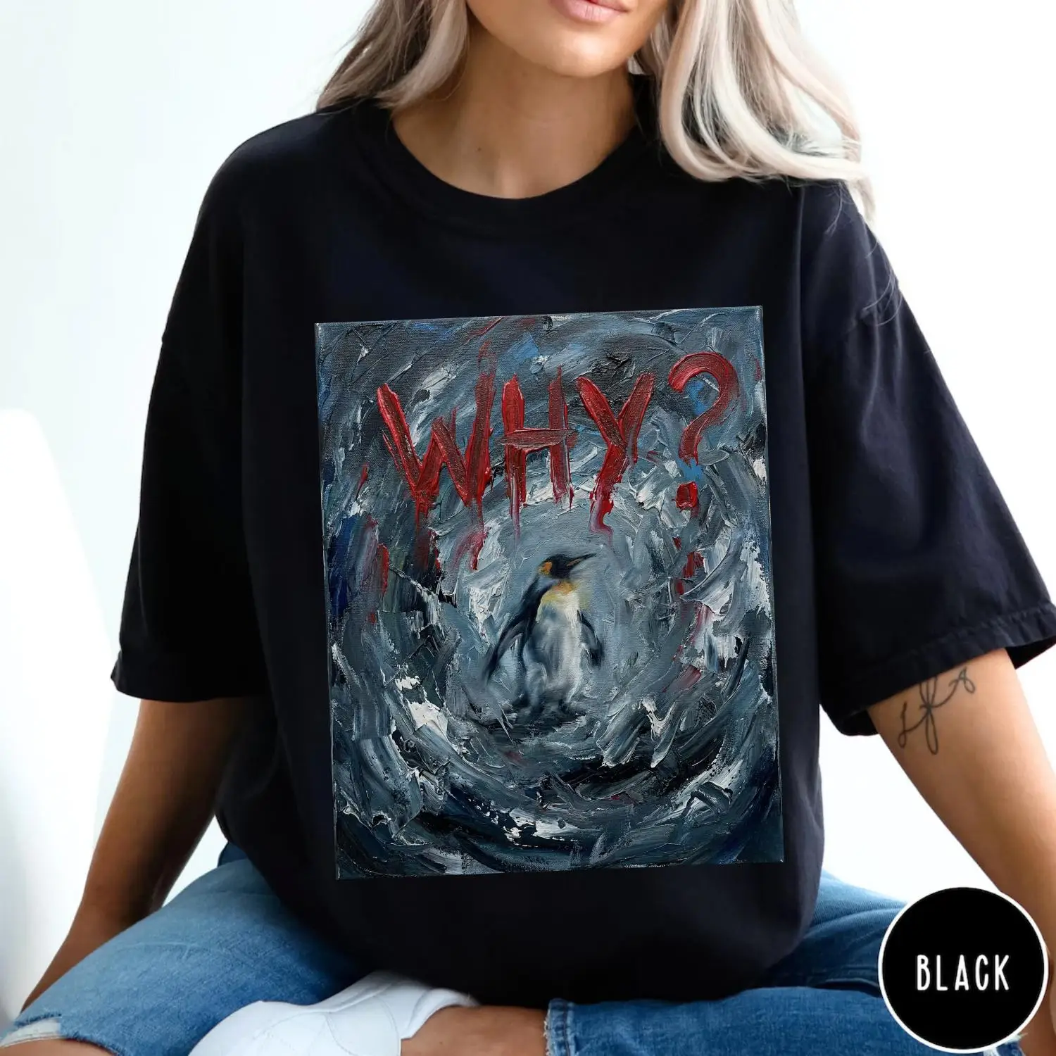 Women's Penguin Funny Meme Tee T-Shirt  Unisex Cotton Streetwear Oversized Loose Casual Short Sleeve Suitable for All Seasons