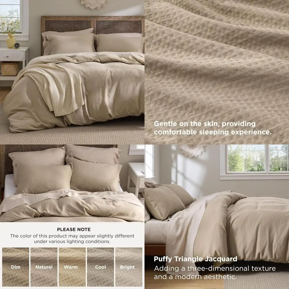 

Комплект пододеяльников King Size с вафельной текстурой — мягкое дышащее постельное белье с 2 подушками, 104x90 дюймов, качество премиум-класса