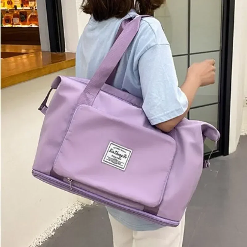 Bolsa de viagem para viagem, bolsa tote de nylon à prova d'água para esportes e academia para mulheres, bolsa de bagagem de armazenamento de grande capacidade