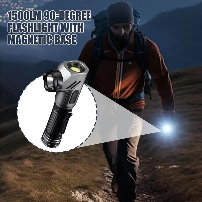 AWAH Portable Rotating Magnetic LED Flashlight 90-Degree Adjustable Corner Rechargeable Work Torch For Camping And Hiking