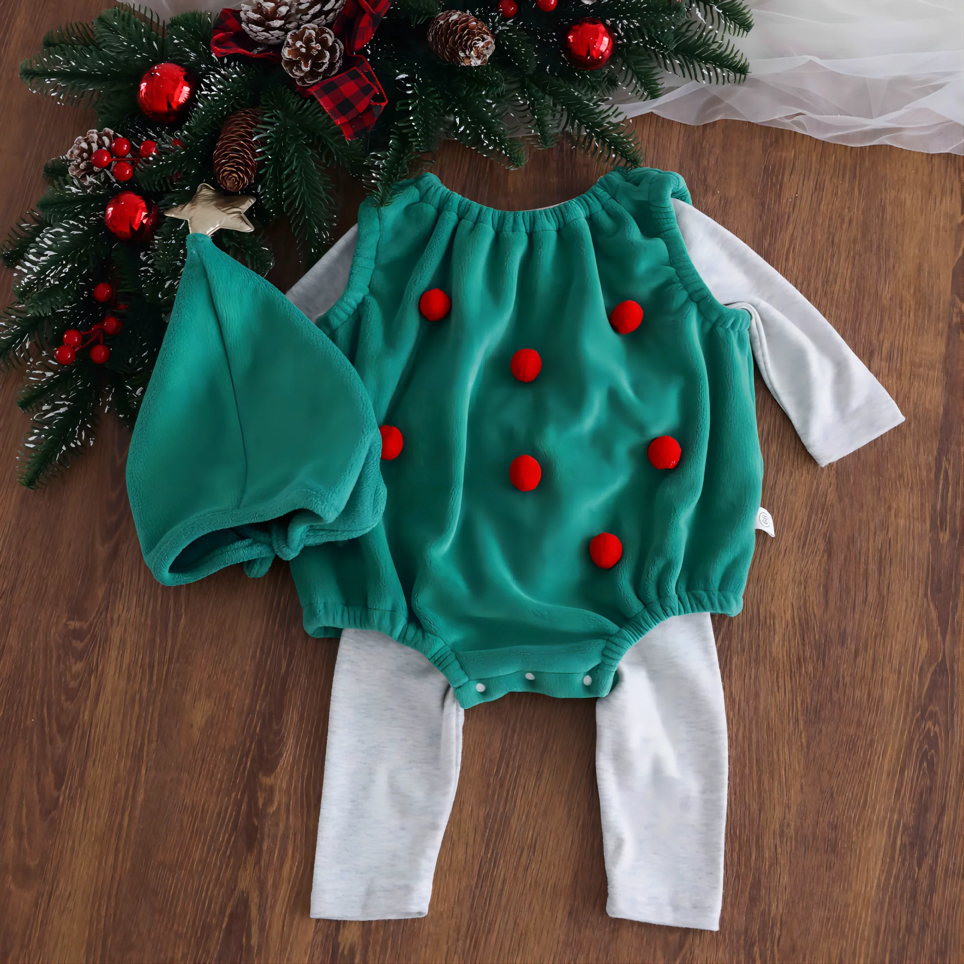 Baby Christmas Costume Cute Boys and Girls Children Hooded Sleeveless jumpsuit Striped Long Sleeve Pants Christmas Clothes 3 Pie