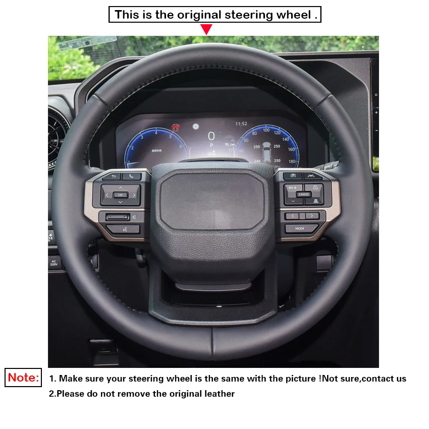 Black Faux Leather Car Steering Wheel Cover for Toyota Land Cruiser 2024-2026 Prado 250 Series 2023-2026