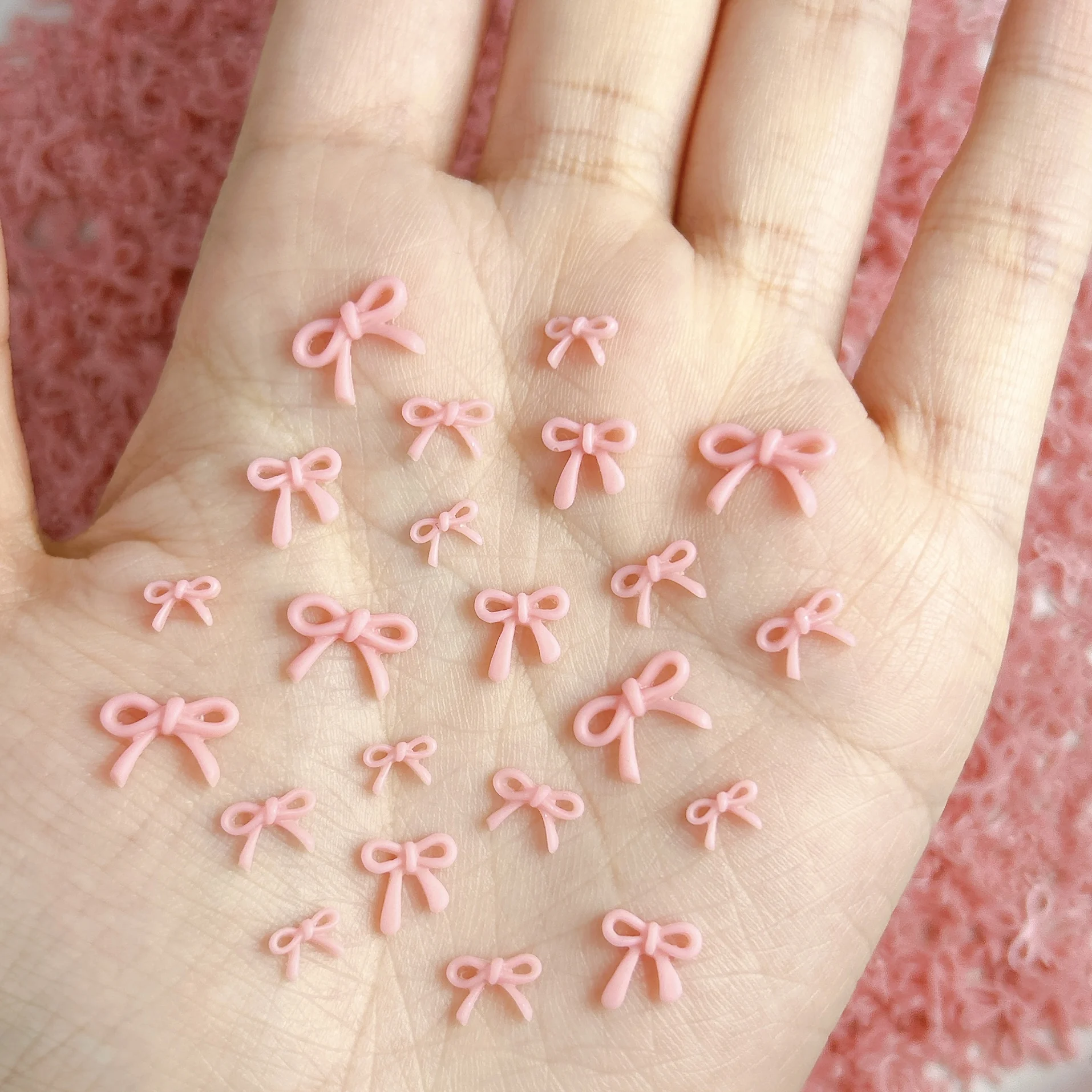 50 pçs 3d oco linha arcos encantos de unhas minimalista doce rosa bowknots resina decorações da arte do prego para diy manicure suprimentos