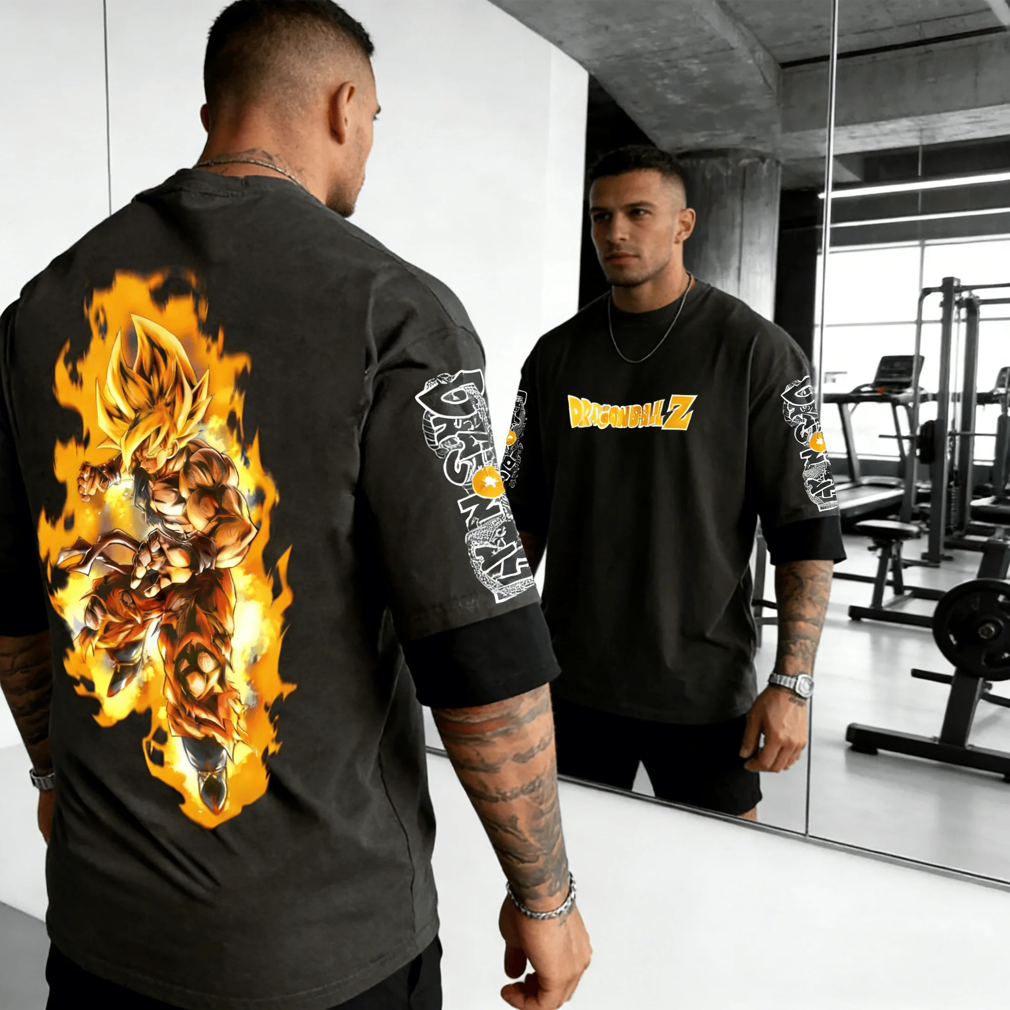 Dragon Ball Goku Golden Blaze Power Up Print Baumwoll-Oversize-T-Shirt für Herren und Damen, lässiger lockerer Schnitt, Unisex-Anime-Grafik-Oberteil