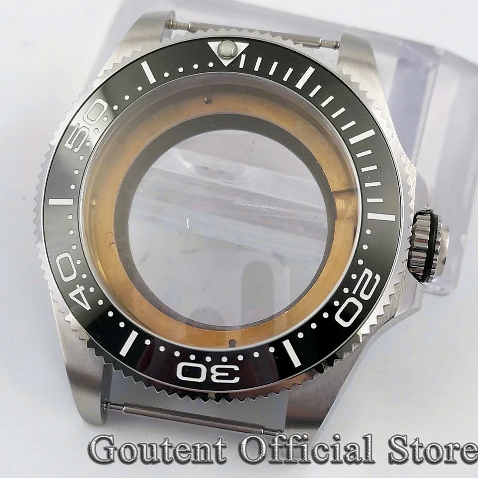 Goutent 43mm Sapphire Glass Silver Watch Case With Bezel Fit ETA2836 DG2813 3804 Miyota 8215 821A 8205 8200,Movement