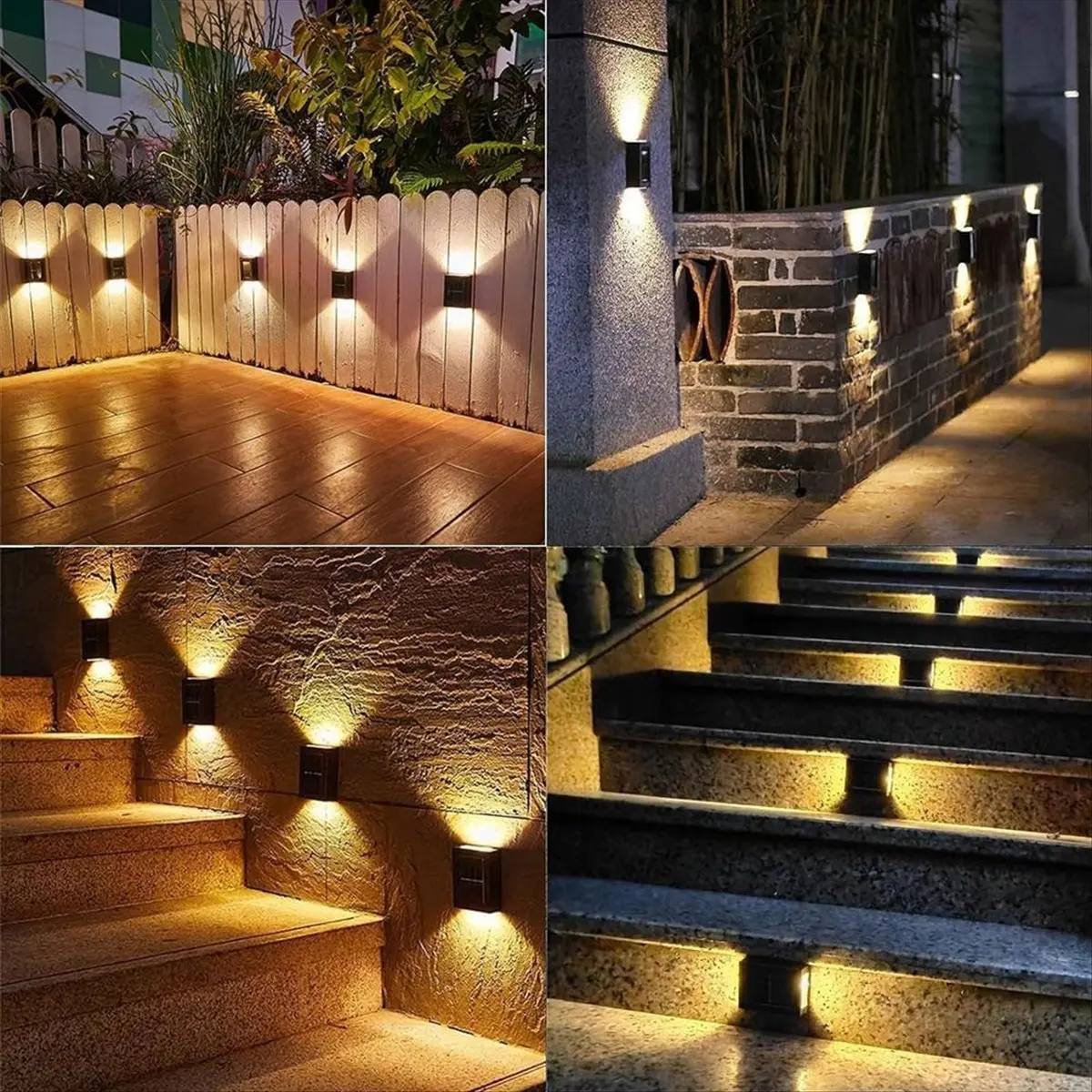 Learned- 4pcs Solar LED Light Outdoor Waterproof Up and Down Luminous Lighting Wall Spot Lamp Stairs Fence Garden Decoration
