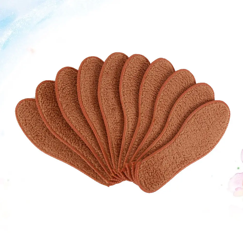 5Pairs Thickened Warm Insoles Simulated Alpaca Wool Absorbent Deodorizing Winter Shoe Inserts Size 43 Brown for Outdoor Indoor