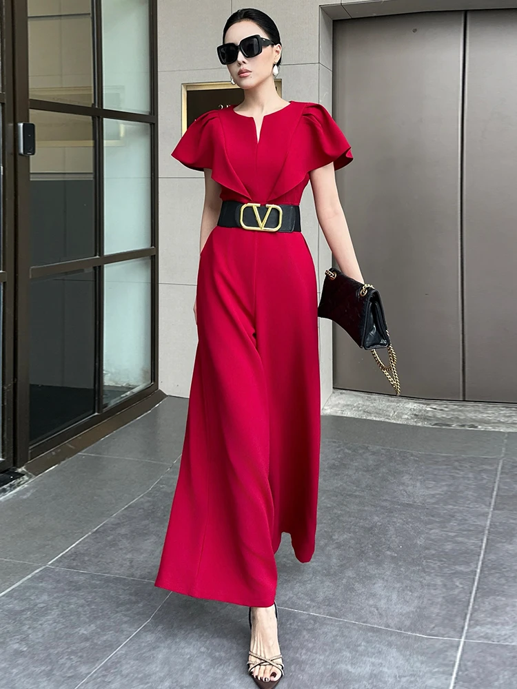 

Elegant High Waist Wide Leg Jumpsuit Women's Fashion Long Pants Draping Sensation Slimming High Goddess Style Summer 2025