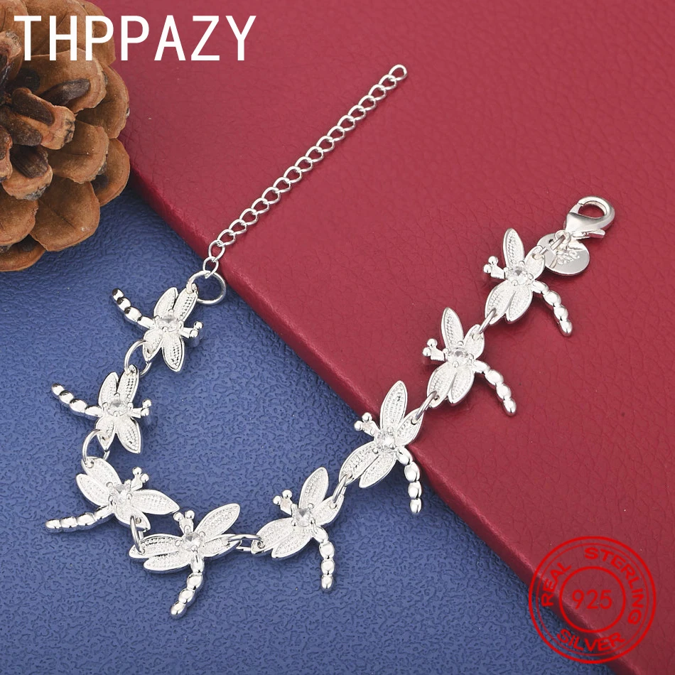 

THPPAZY AAA Zircon 925 Sterling Silver Dragonfly Bracelet Women Charm Engagement Wedding Party High-Quality Luxury Jewelry Gift