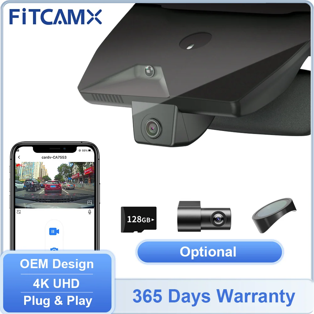 

FITCAMX Black Box for Hyundai i30 i30N 2018-2024 / Staria 2021-2025 / Sonata 2020-2025 , 4K Car DVR WIFI Rear Dashcam Optional