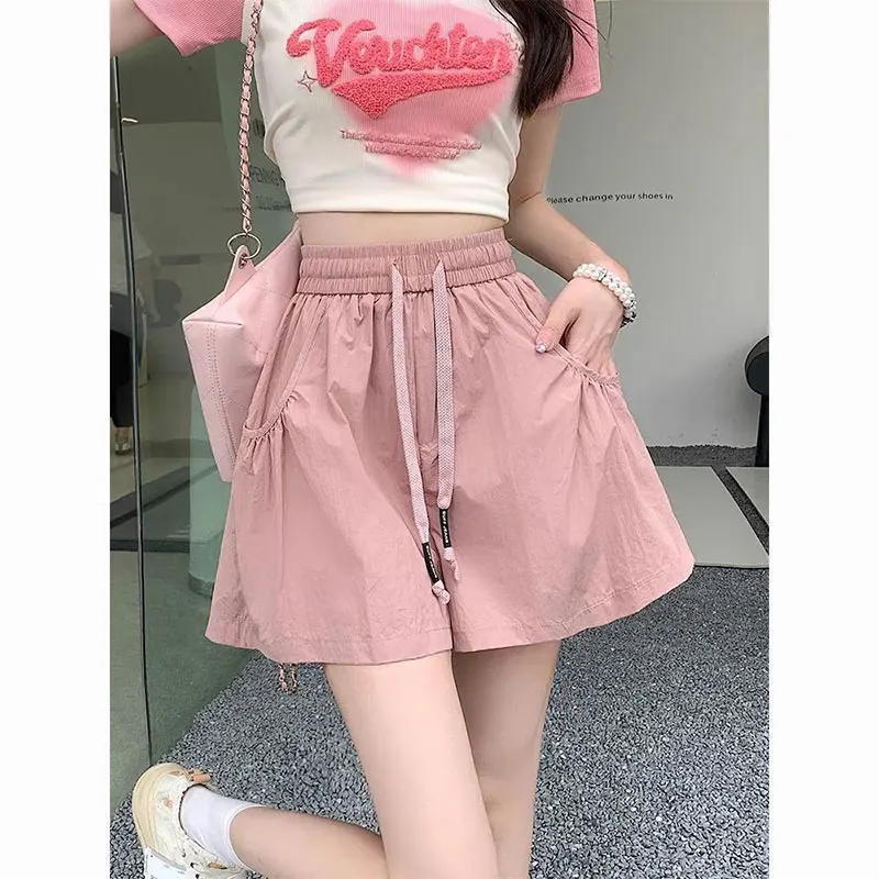 Women's Summer Simplicity Solid Color Casual Loose High Waist A-line Wide Leg Pants Women Clothes Trend Fashion All-match Shorts