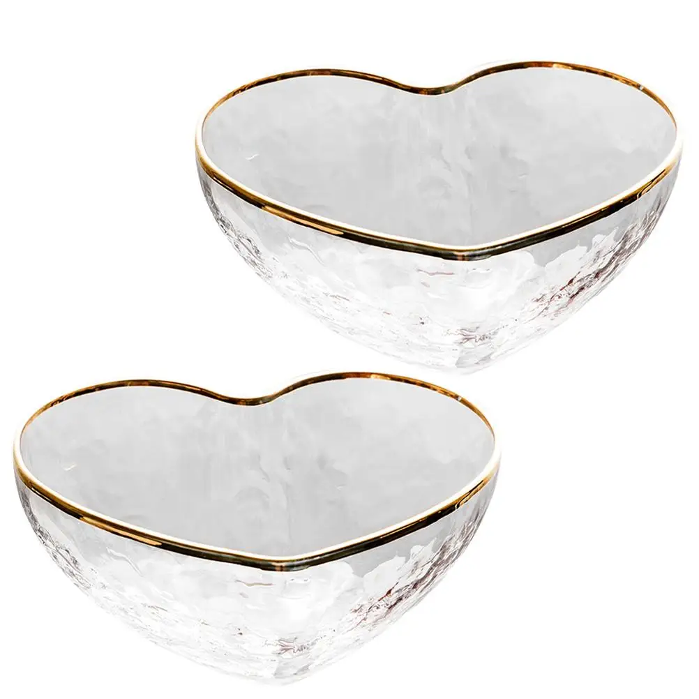 

2 Pcs Glass Dish Candy for Office Desk Lid Heart Shaped Dishes Gold Dessert Clear Small Prep Cups Jelly Bowls Punch Hole