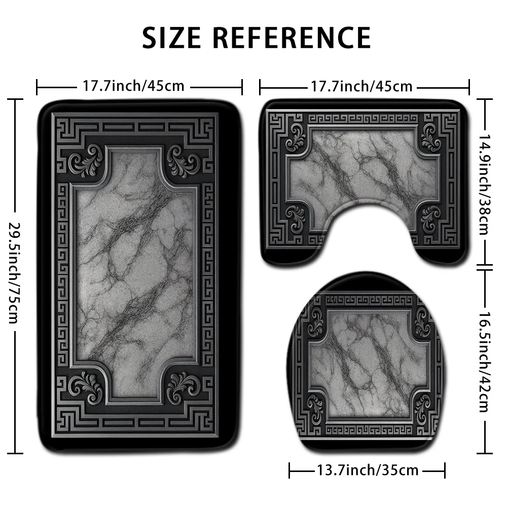 

Luxury Marble Bath Mat Set for Bathroom Decor Waterproof Greek Key Rugs Mat Set Home Decor
