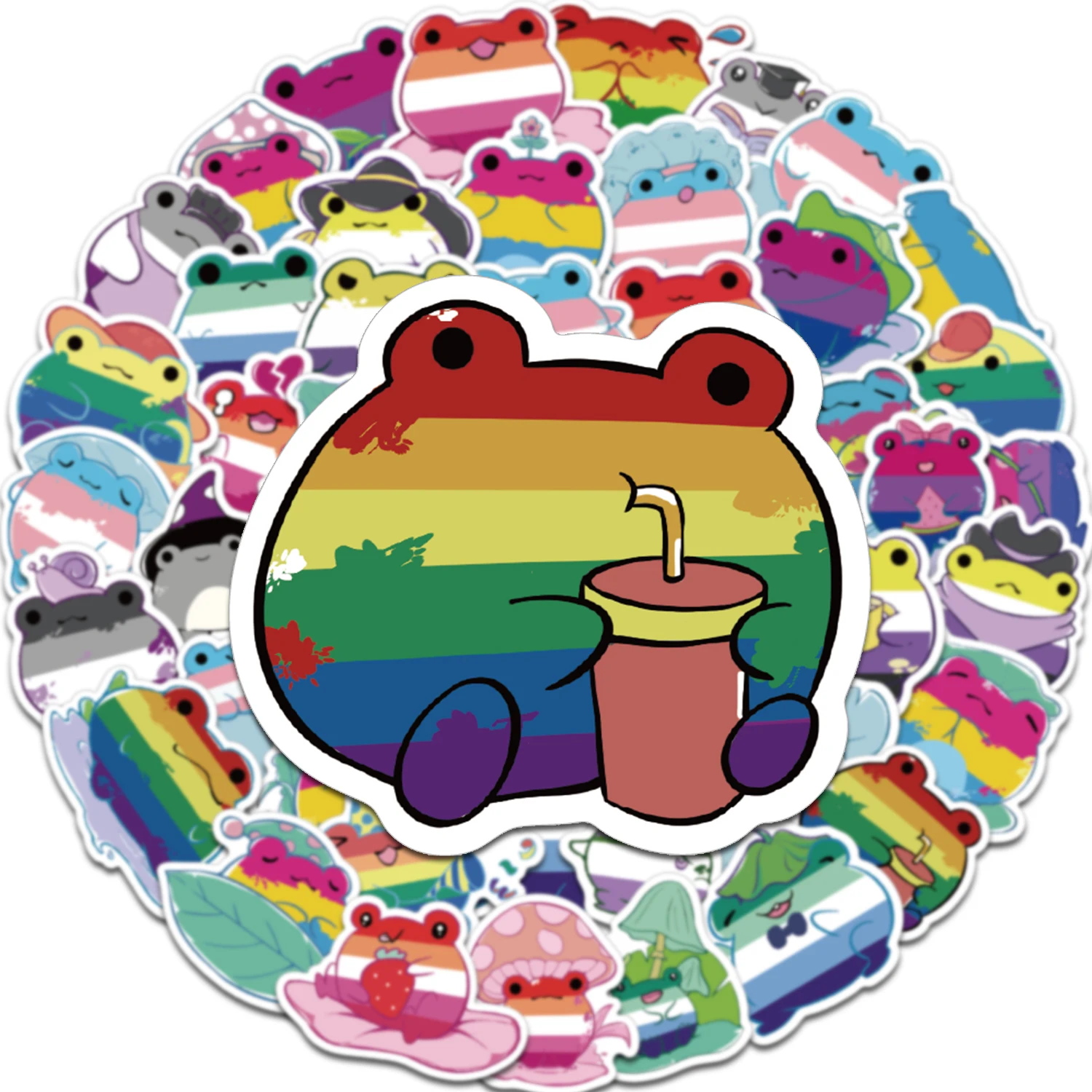 50PCS Cute Cartoon Colorful Homosexual Little Frogs Fun Graffiti Stickers Waterproof PVC Personalized Gift Collection Decoration