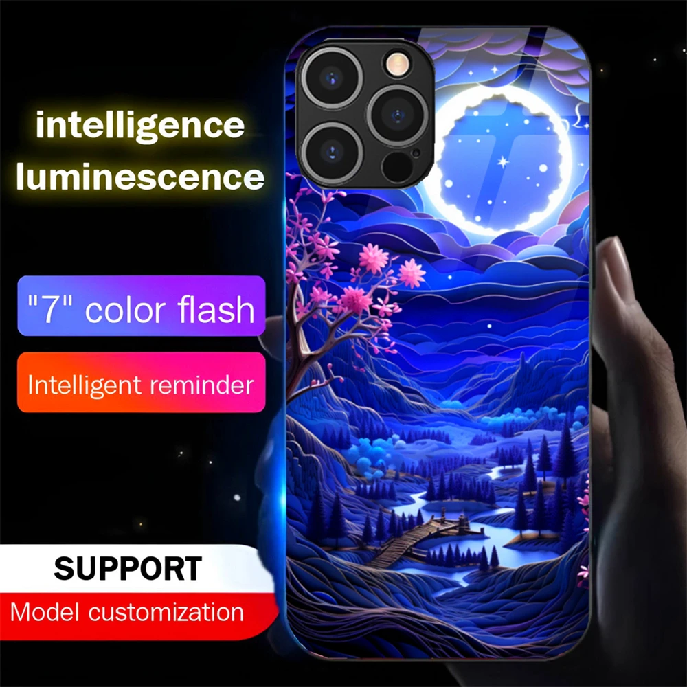 

Pretty Art Paintings Led Light Phone Case Call Flash Glitter Cover For Samsung S25 S24 S23 S22 S21 S20 FE Note 20 Plus Ultra