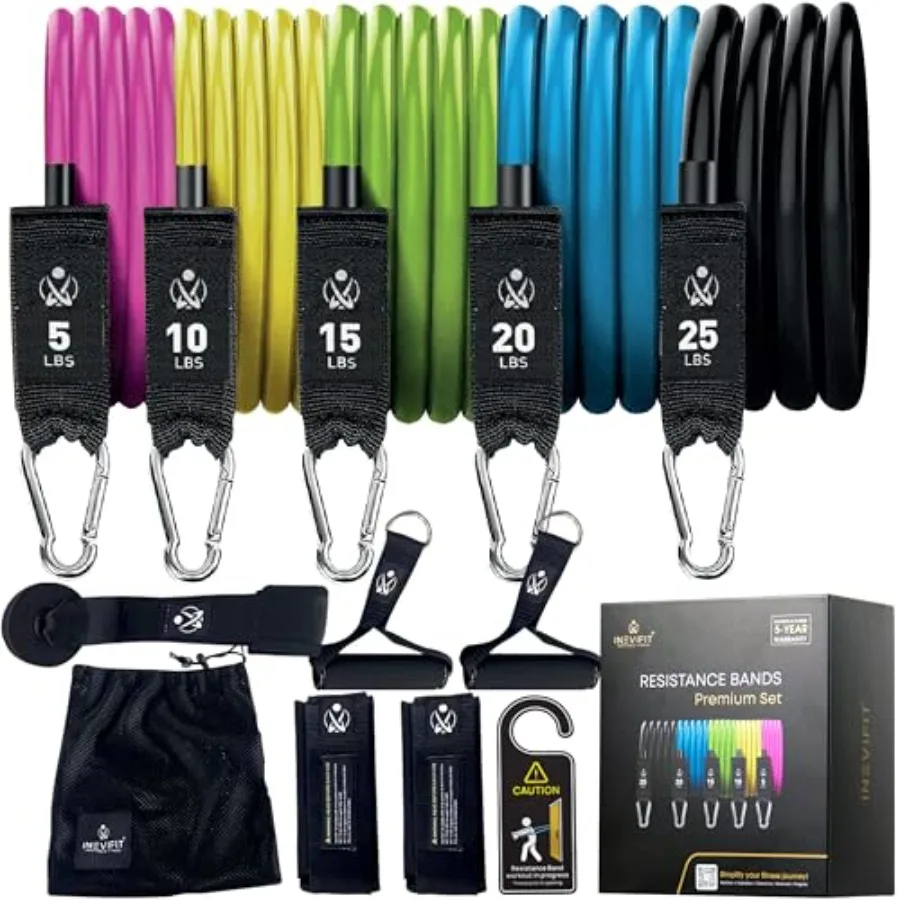 

Resistance Band Set 150 LBS Stackable Workout Bands for Strength Training Yoga Pilates and Full Body Workout Includes Door Anch